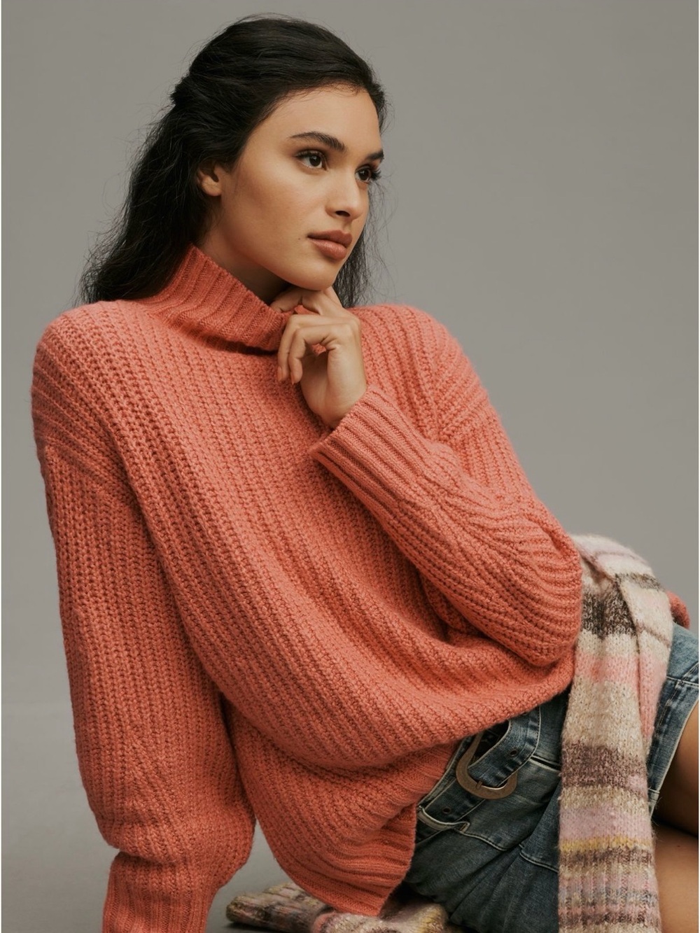 Maeve Dakotah Oversized Turtleneck Sweater Pink M
